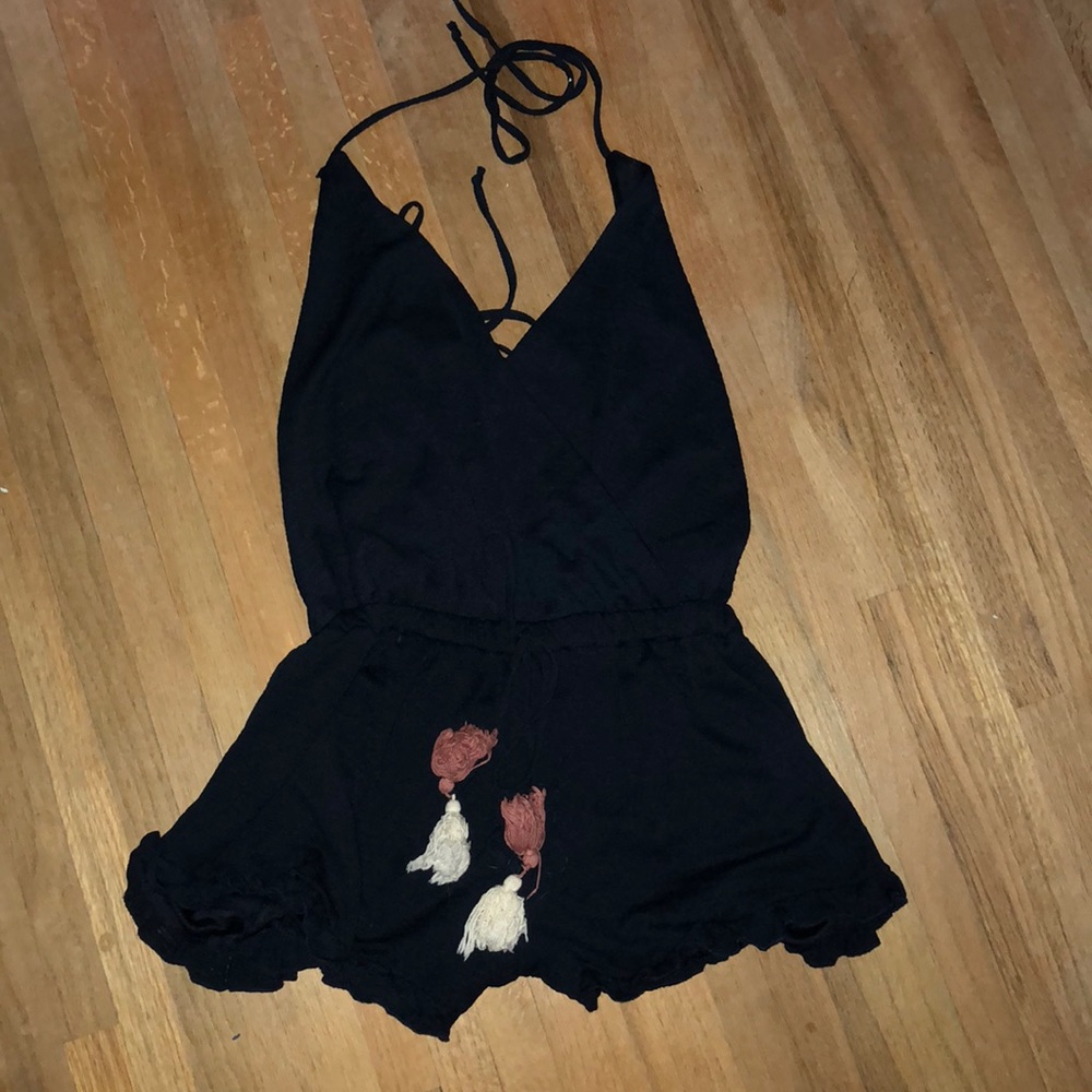 Open back halter romper
